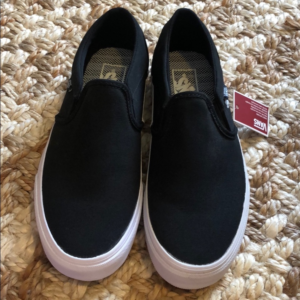 Black Canvas Vans Slip Ons-Size 8